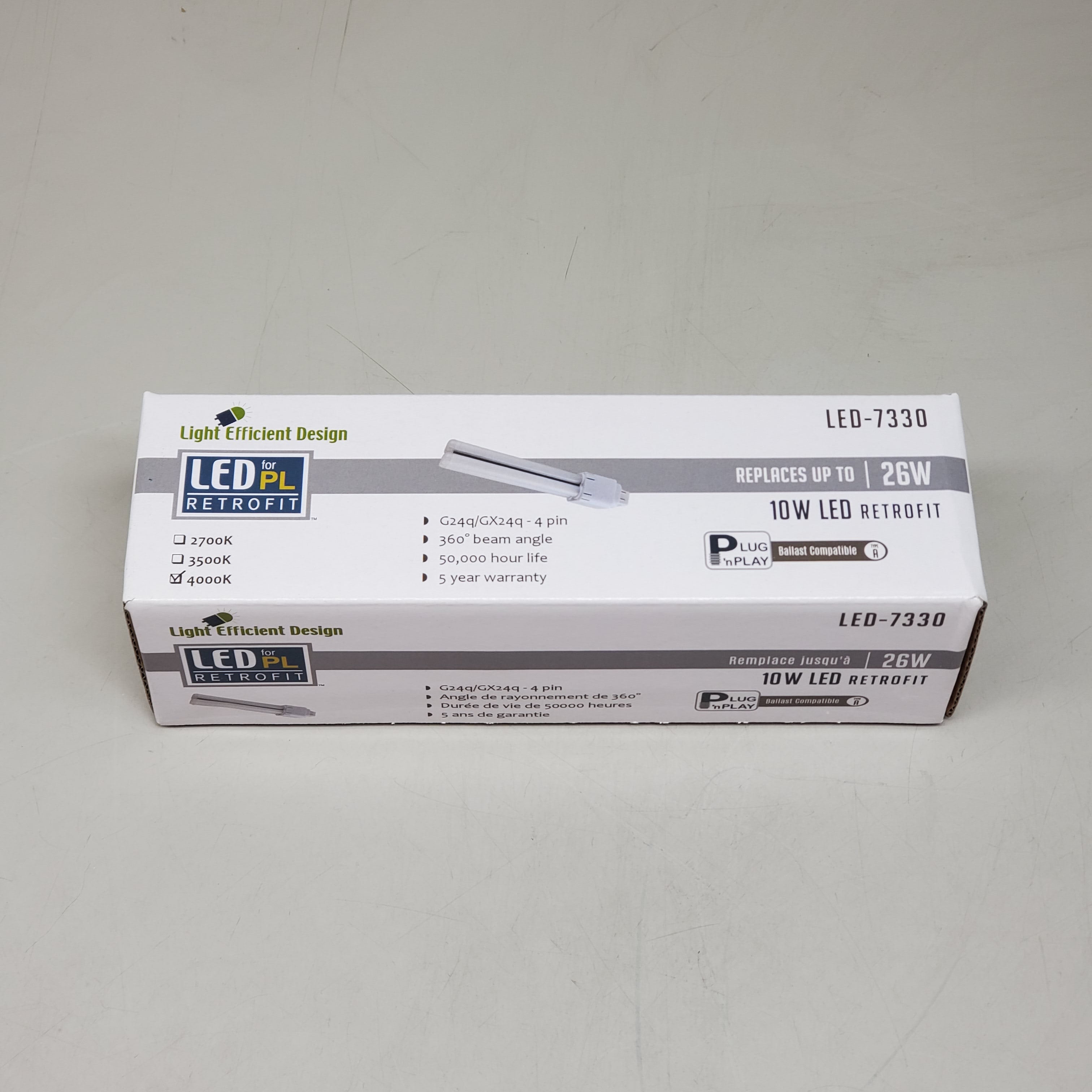 LIGHT EFFICIENT DESIGN 6PK! 10W LED Bulb for PL Retrofit LED-7330 LED-7330-40K-G2