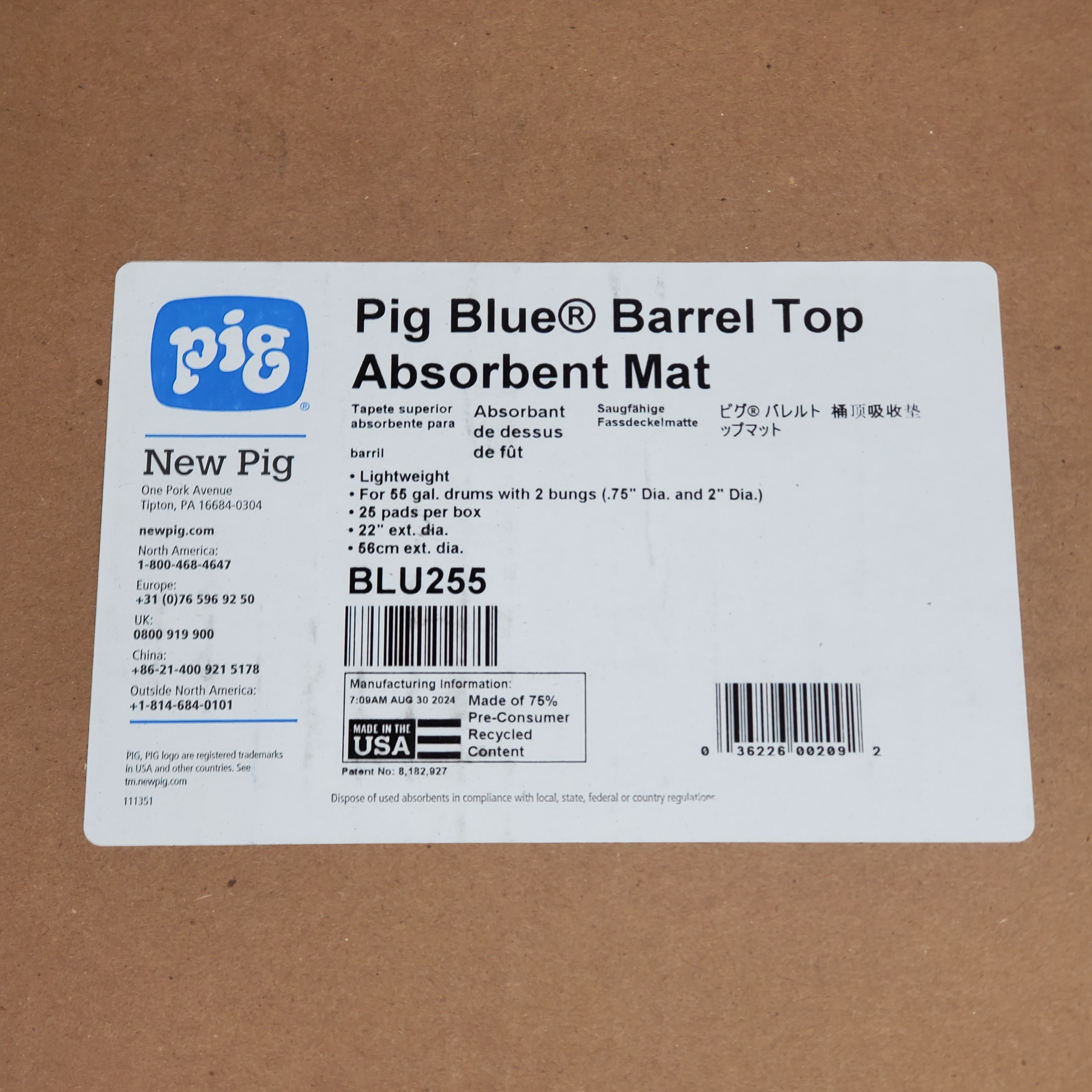 ZA@ PIG Blue Barrel Top Absorbent Mats 25 Pack 22" Dia. BLU255