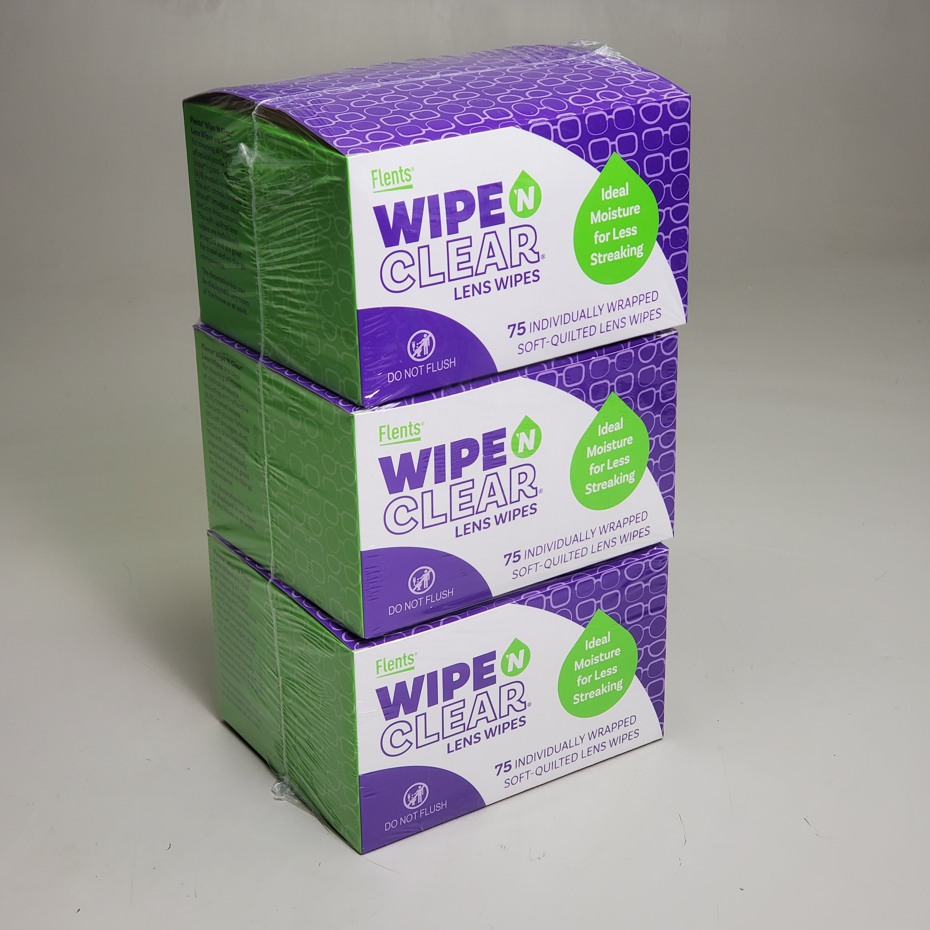 FLENTS (225 Wipes) Wipe N Clear Lens Wipes Individually Wrapped 402919