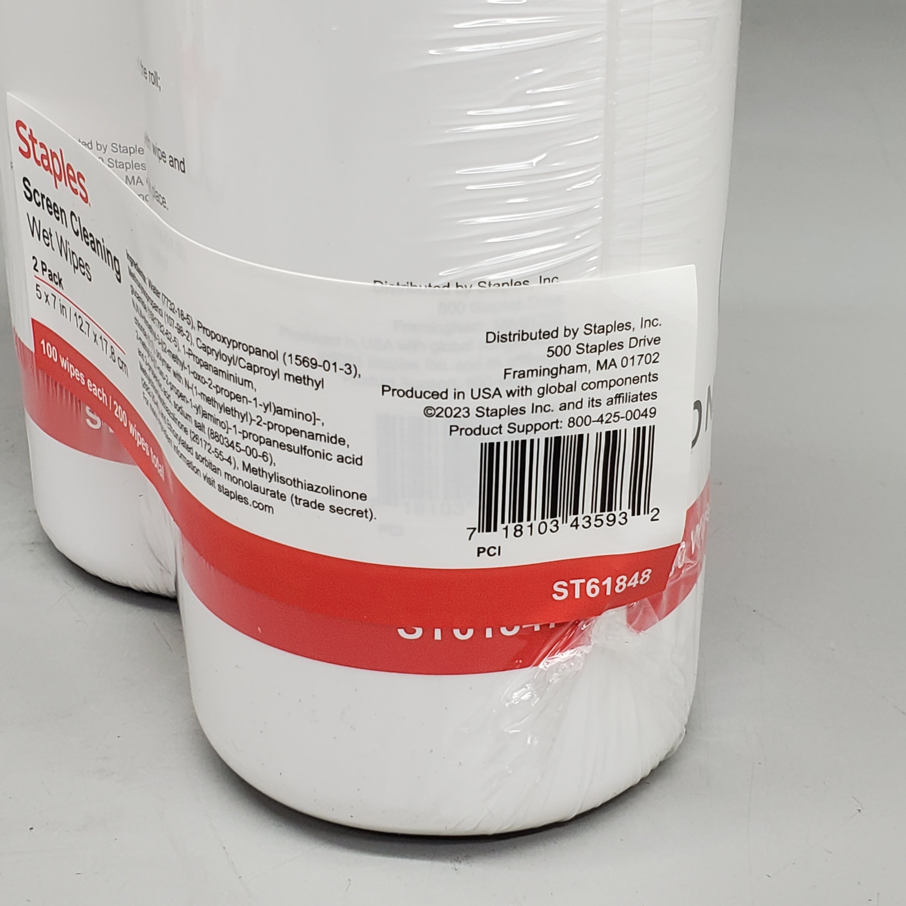 STAPLES (12 Pack) Screen Cleaning Wet Wipes 100ct 5x7" ST61848 Non-Abrasive