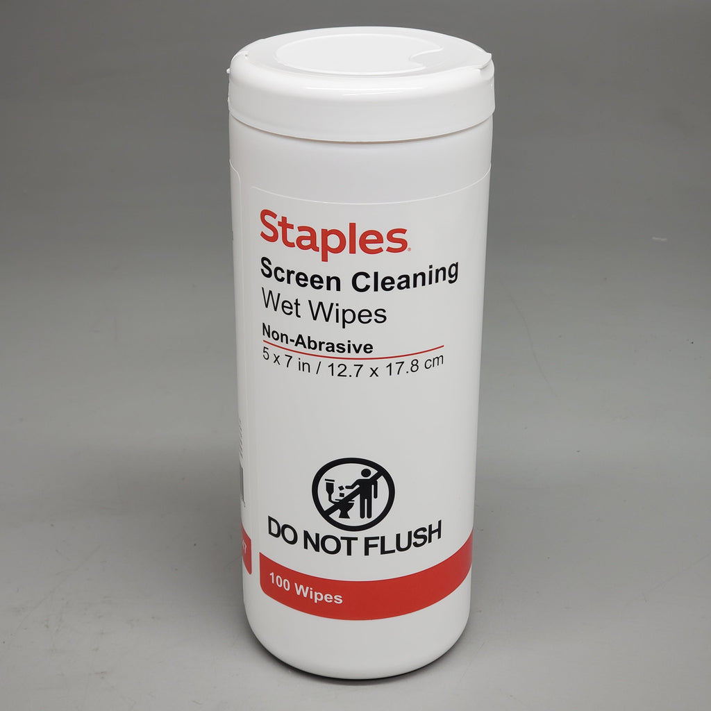 ZA@ STAPLES (2 Pack) Screen Cleaning Wet Wipes 100ct 5x7" ST61848 Non-Abrasive