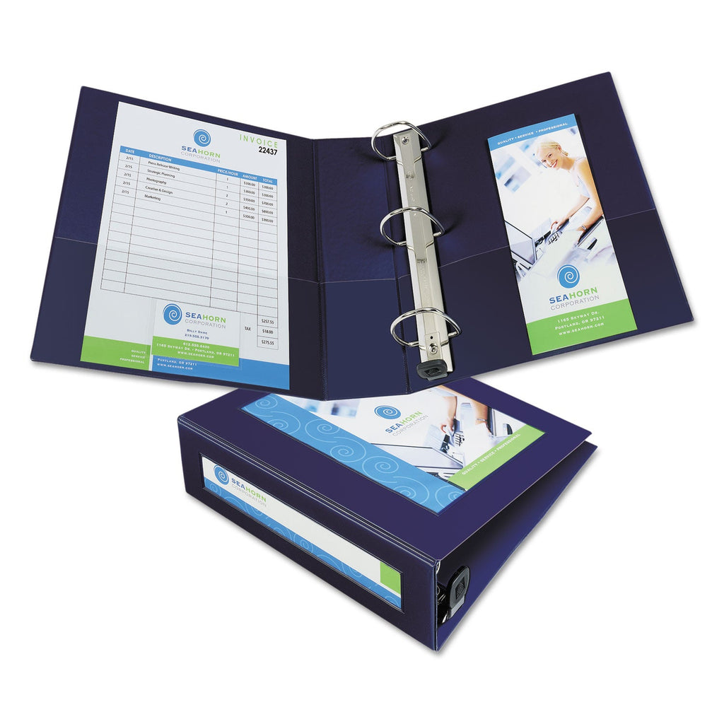 Avery Framed View Heavy-Duty Binders, 3 Rings, 3" Capacity, 11 x 8.5, Navy Blue