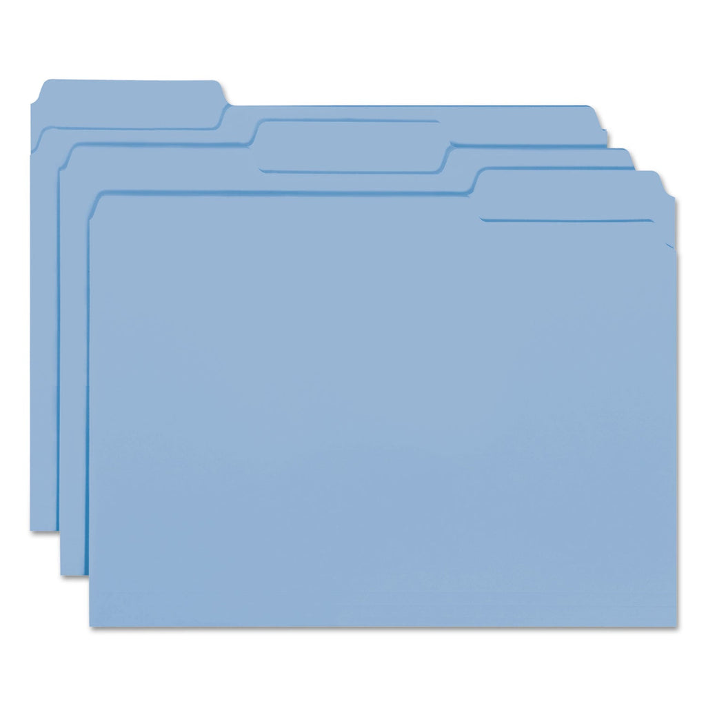 Smead Interior File Folders, 1/3-Cut Tabs: Assorted, Letter Size, 0.75" Expansion, Blue, 100/Box