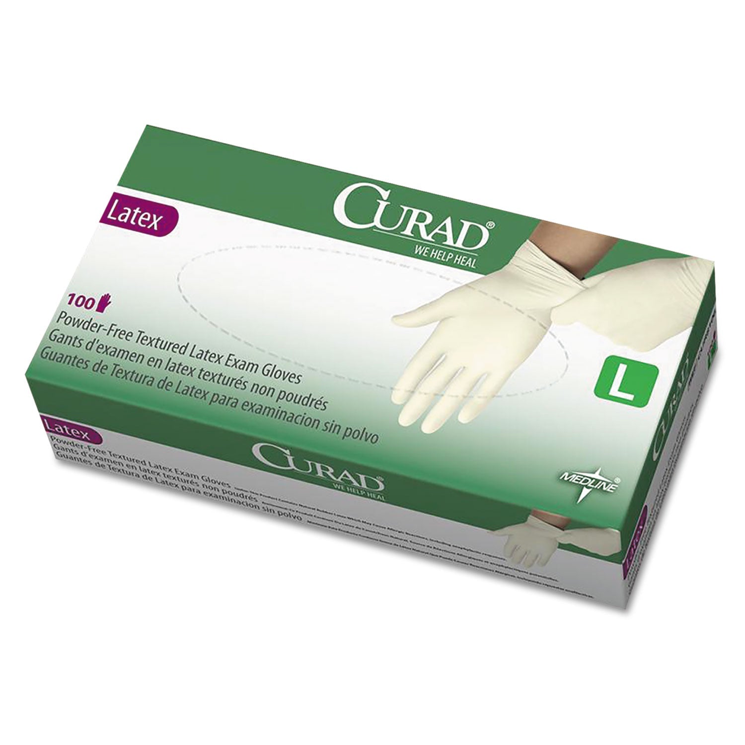 Curad Latex Exam Gloves, Powder-Free, Large, 100/Box
