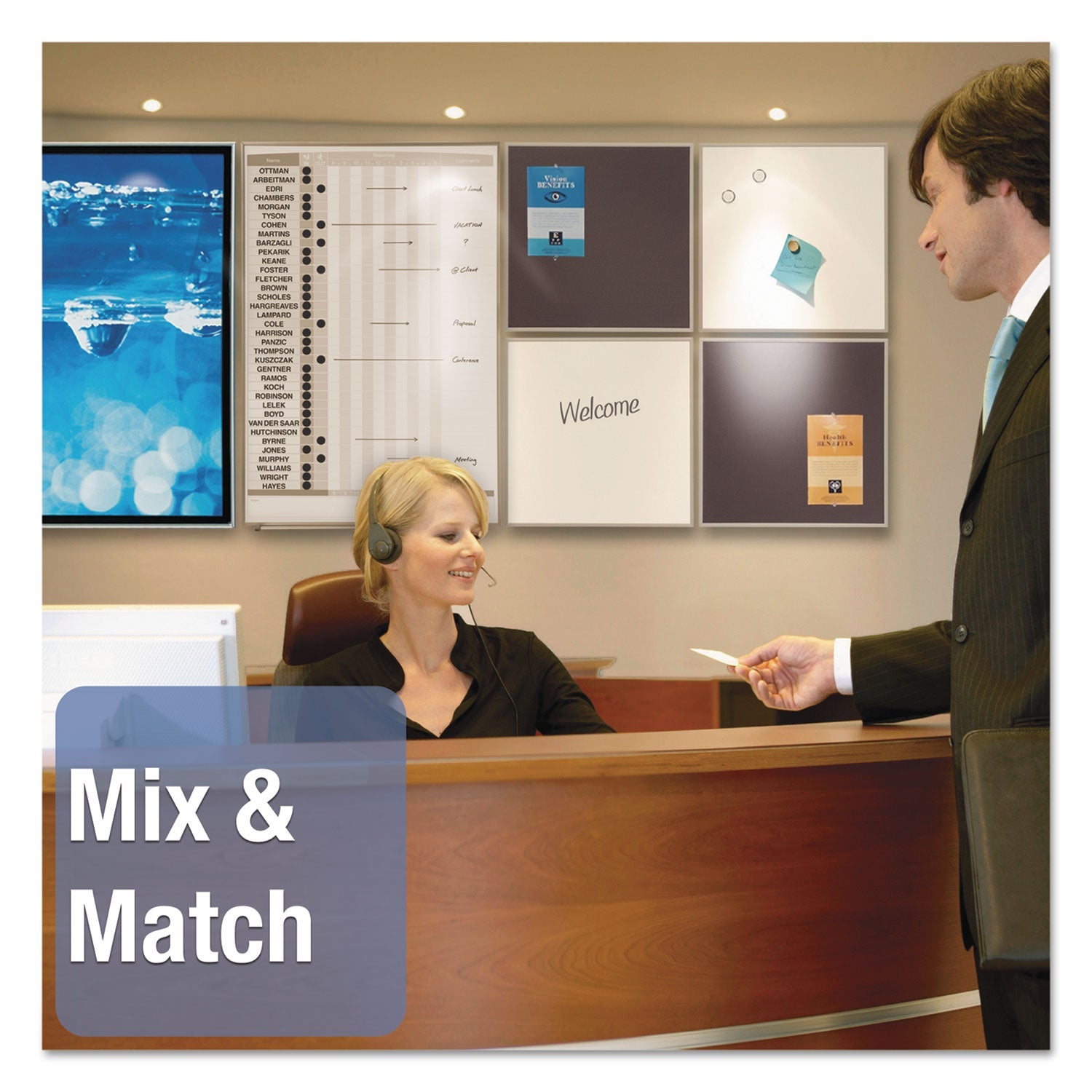 Quartet Matrix Magnetic Boards, Painted Steel, 34 x 23, White, Aluminum Frame