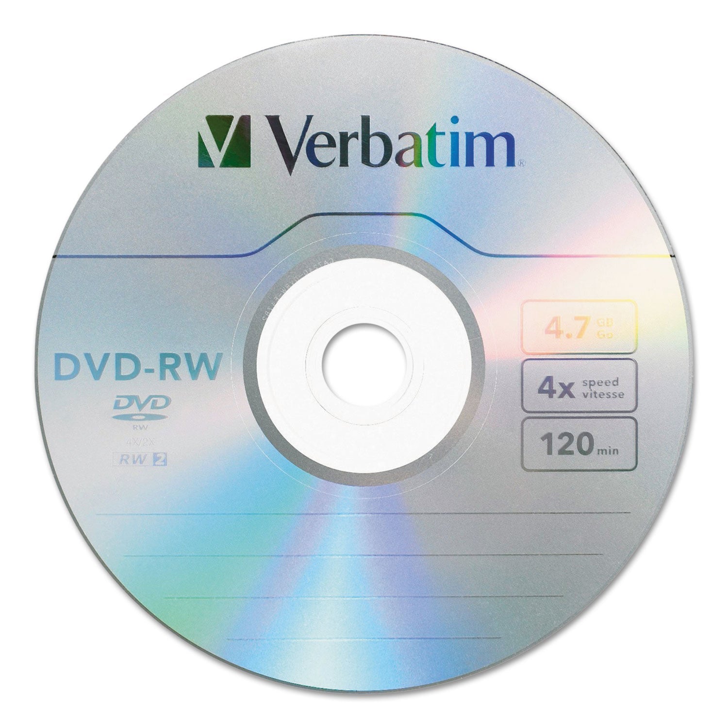 Verbatim DVD-RW Rewritable Disc, 4.7 GB, 4x, Spindle, Silver, 30/Pack
