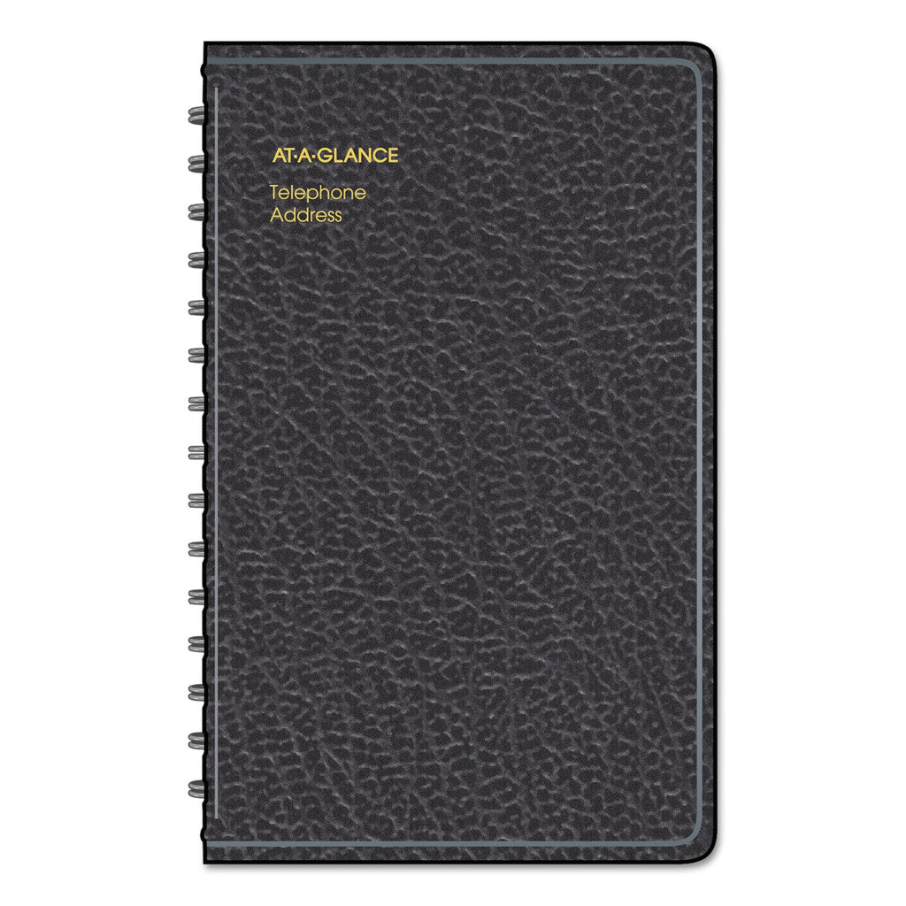 AT-A-GLANCE Telephone/Address Book, 4.78 x 8, Black Simulated Leather, 100 Sheets