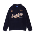 Letter embroidery V-neck casual sweater