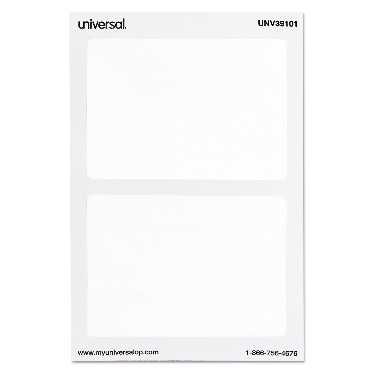 Universal Plain Self-Adhesive Name Badges, 3 1/2 x 2 1/4, White, 100/Pack