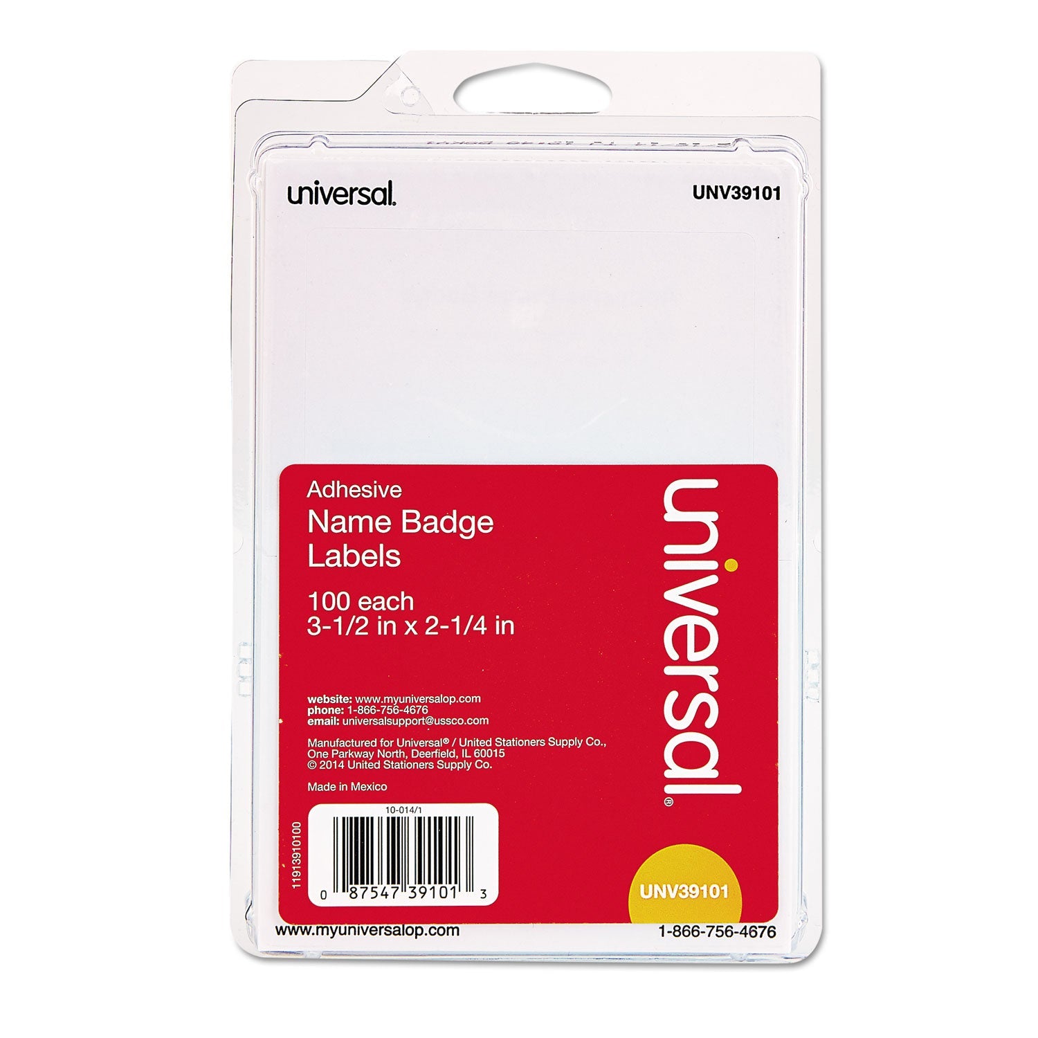 Universal Plain Self-Adhesive Name Badges, 3 1/2 x 2 1/4, White, 100/Pack