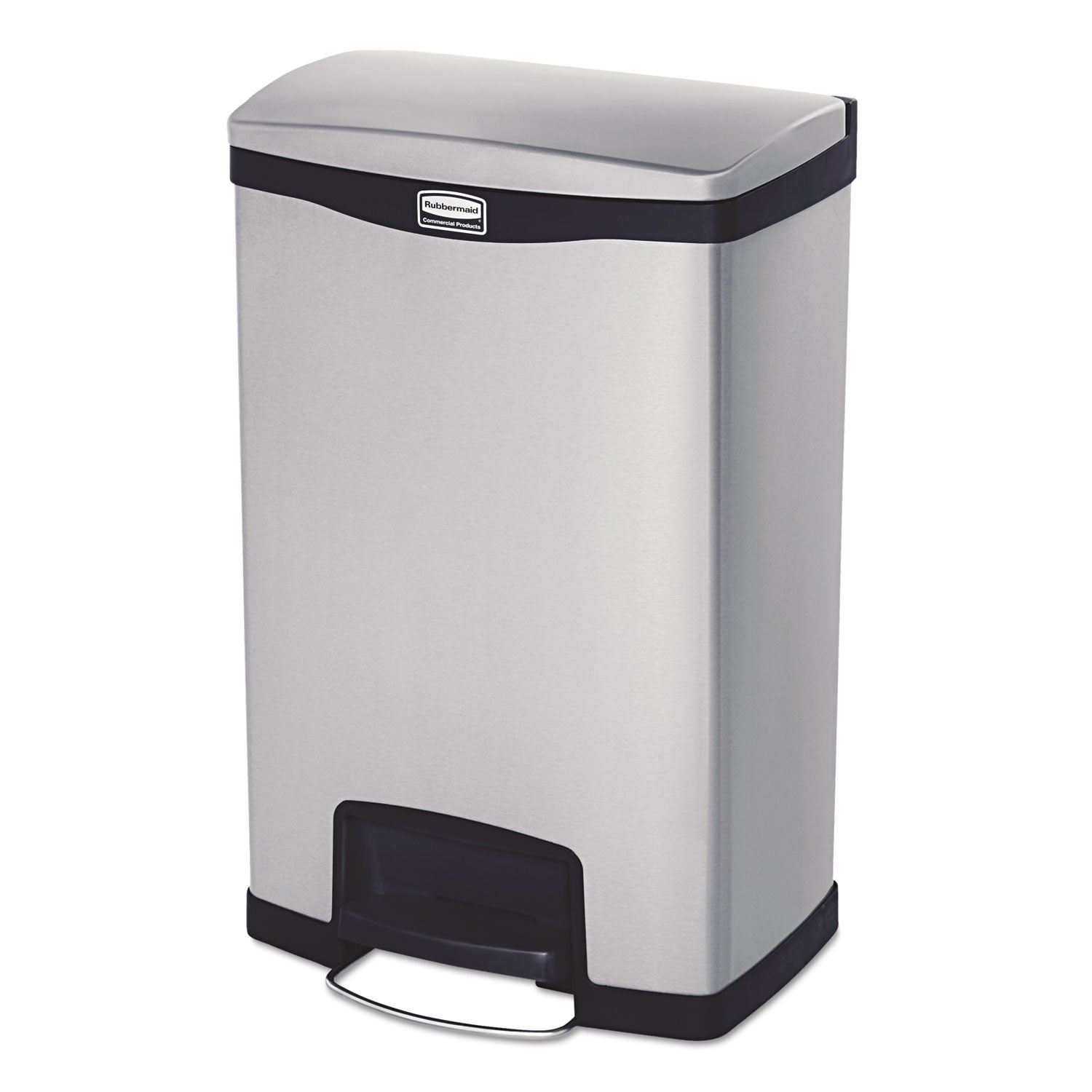 Rubbermaid Slim Jim Stainless Steel Step-On Container, Front Step Style, 13 gal, Black