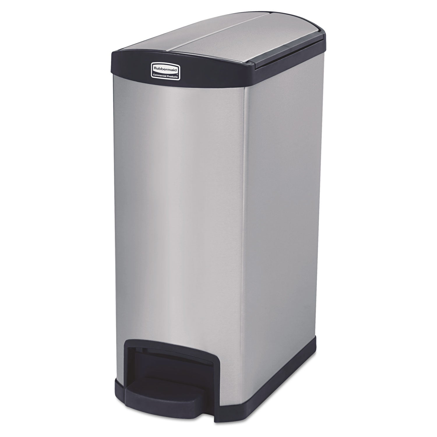 Rubbermaid Slim Jim Stainless Steel Step-On Container, End Step Style, 13 gal, Black
