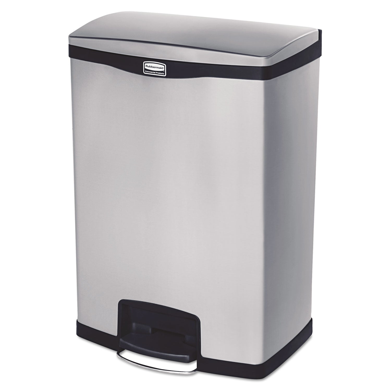 Rubbermaid Slim Jim Stainless Steel Step-On Container, Front Step Style, 24 gal, Black