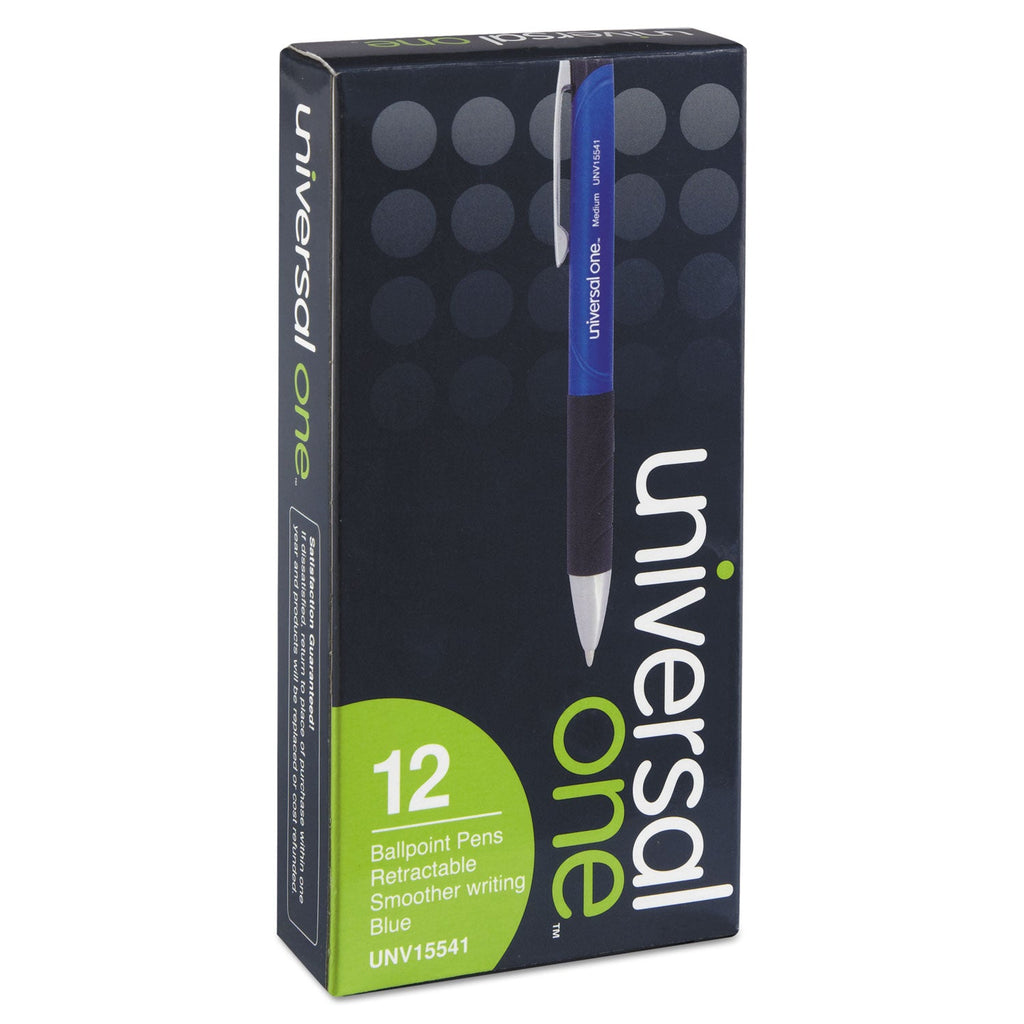 Universal Comfort Grip Ballpoint Pen, Retractable, Medium 1 mm, Blue Ink, Blue Barrel, Dozen