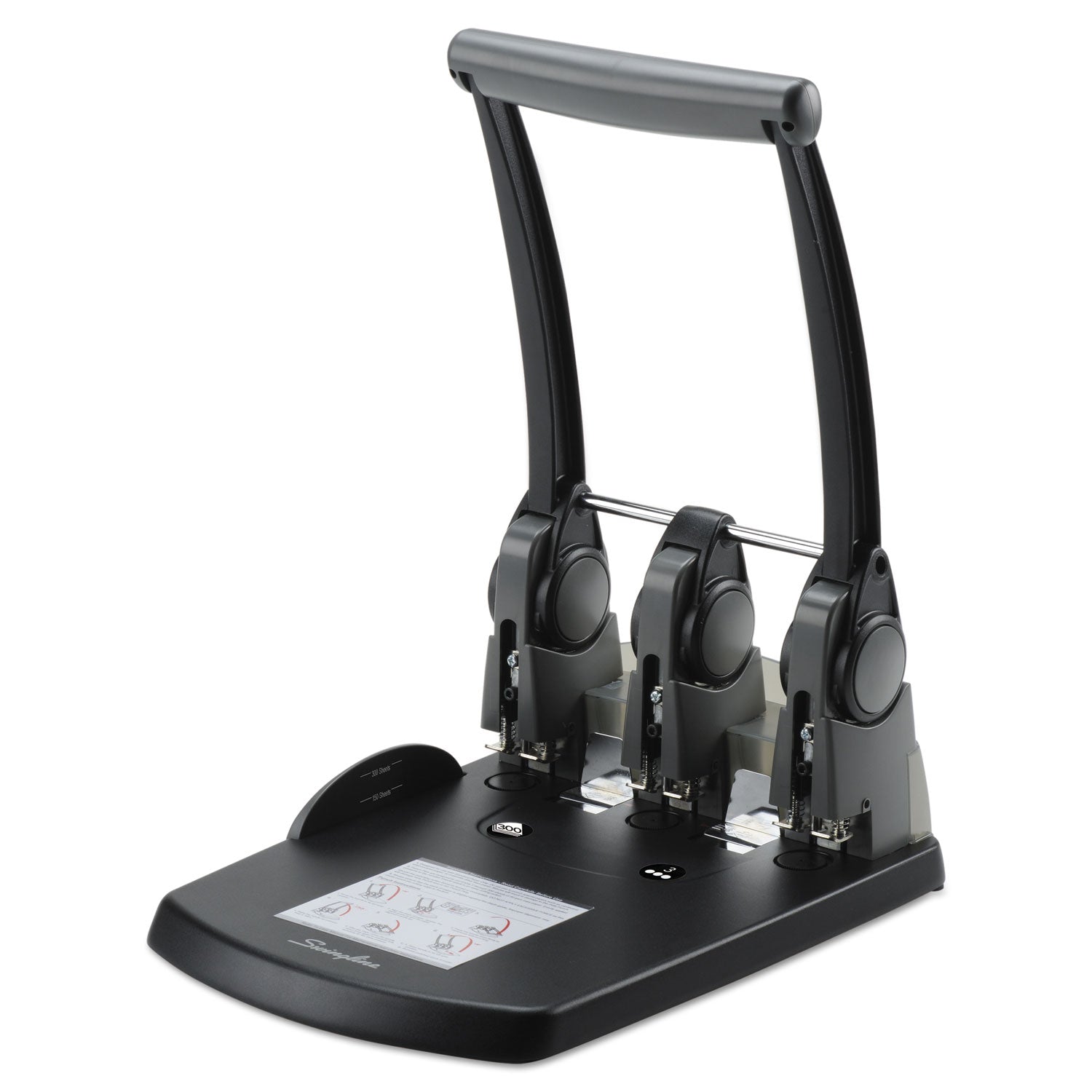 Swingline 300-Sheet Extra High-Capacity Three-Hole Punch, 9/32" Holes, Black/Gray