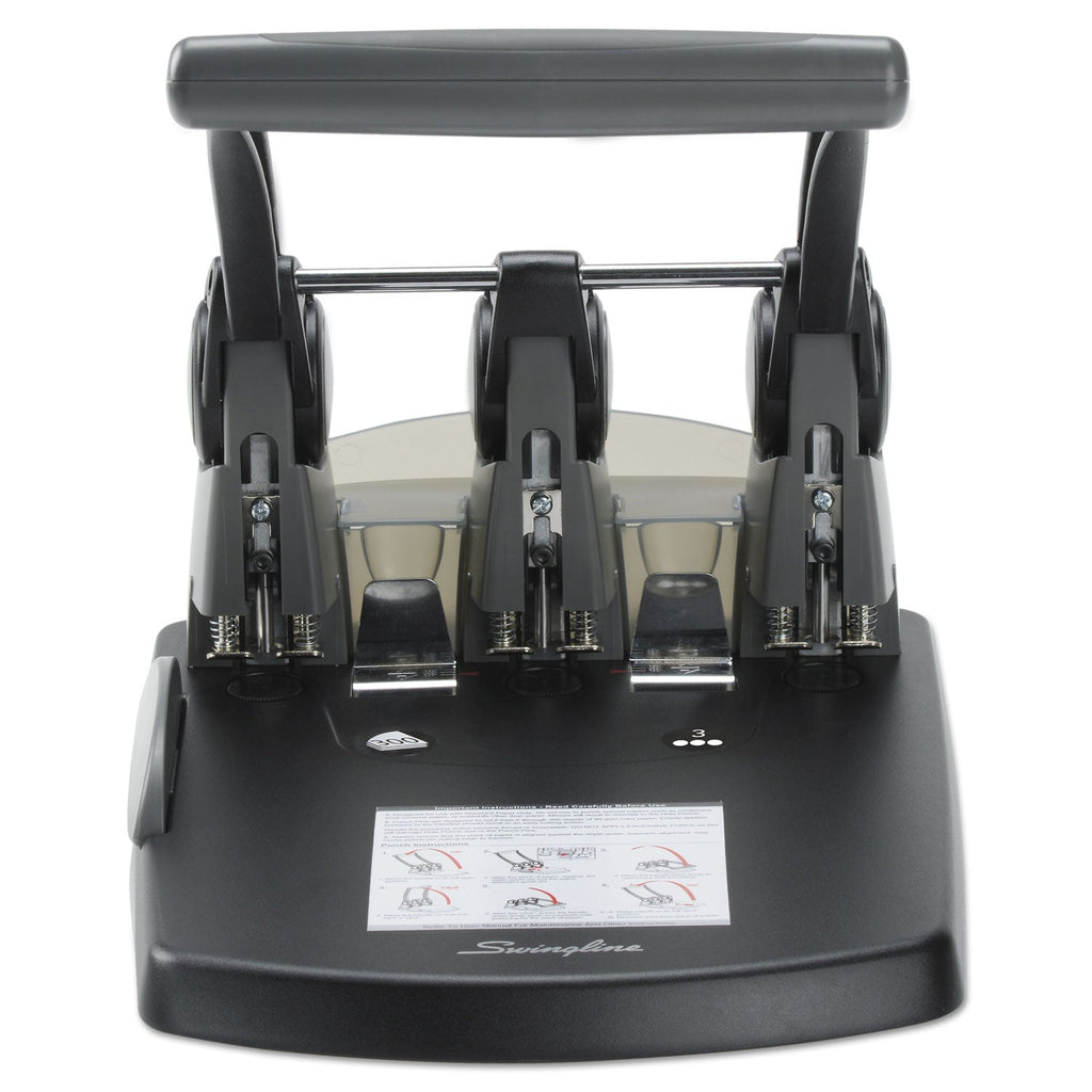 Swingline 300-Sheet Extra High-Capacity Three-Hole Punch, 9/32" Holes, Black/Gray