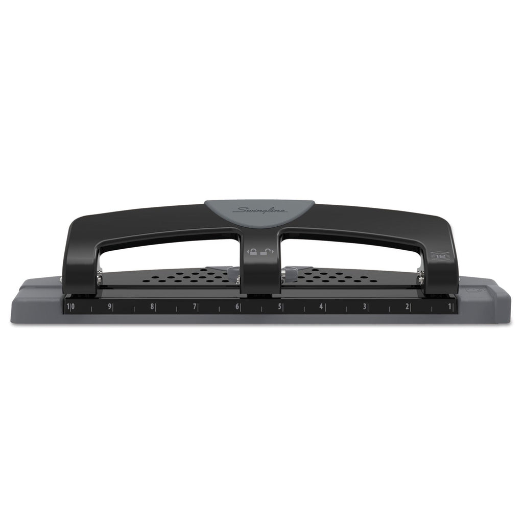Swingline 12-Sheet SmartTouch Three-Hole Punch, 9/32" Holes, Black/Gray