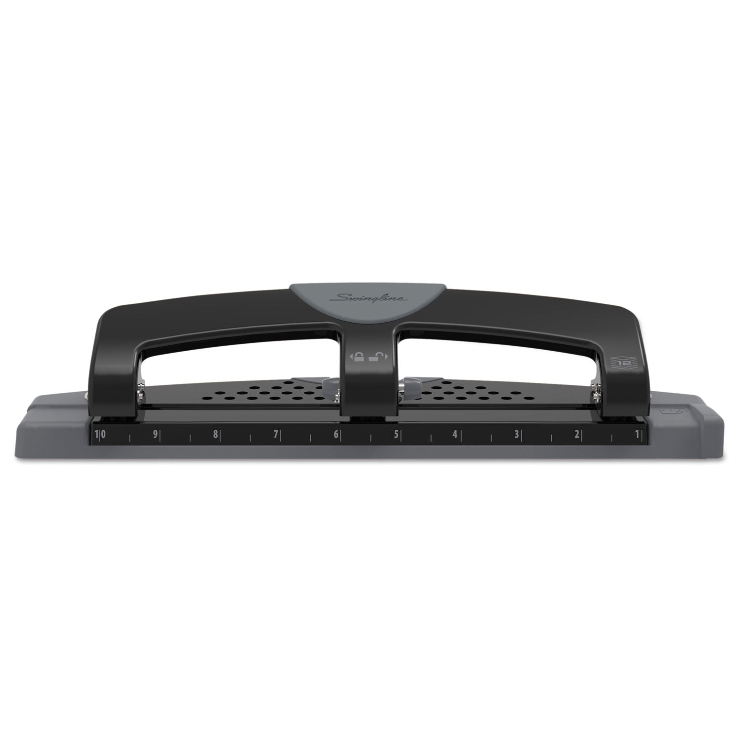 Swingline 12-Sheet SmartTouch Three-Hole Punch, 9/32" Holes, Black/Gray
