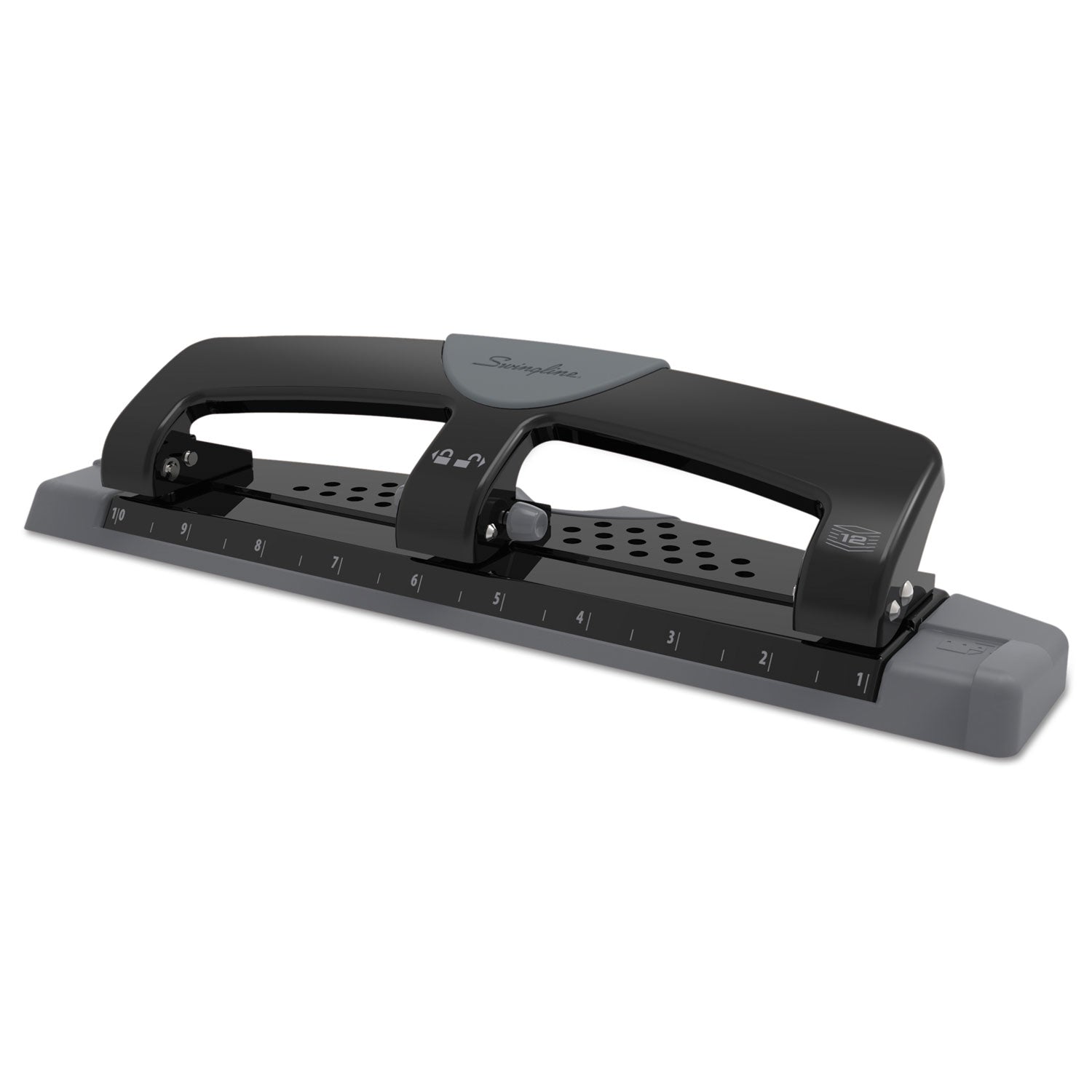 Swingline 12-Sheet SmartTouch Three-Hole Punch, 9/32" Holes, Black/Gray