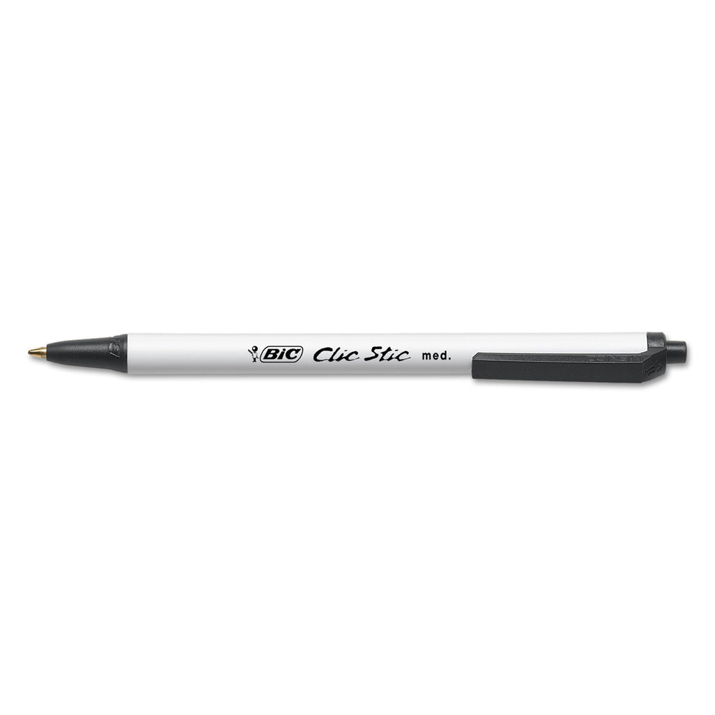 BIC Clic Stic Ballpoint Pen Value Pack, Retractable, Medium 1 mm, Black Ink, White Barrel, 24/Pack