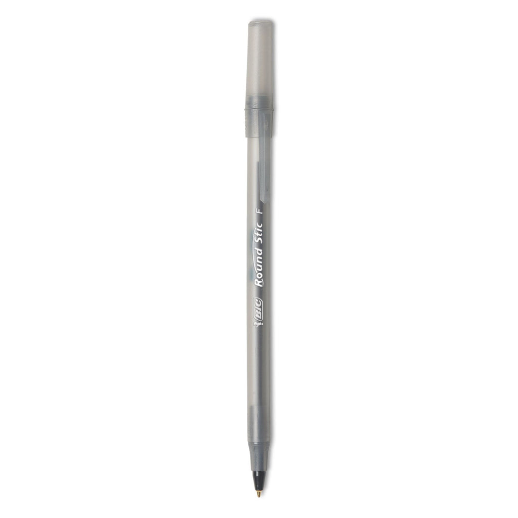 BIC Round Stic Xtra Life Ballpoint Pen Value Pack, Stick, Medium 1 mm, Black Ink, Smoke Barrel, 60/Box