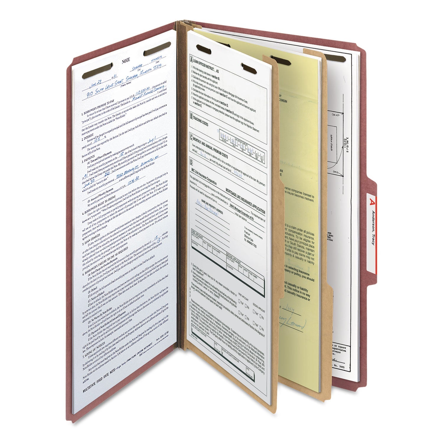 Smead 100% Recycled Pressboard Classification Folders, 2 Dividers, Legal Size, Red, 10/Box