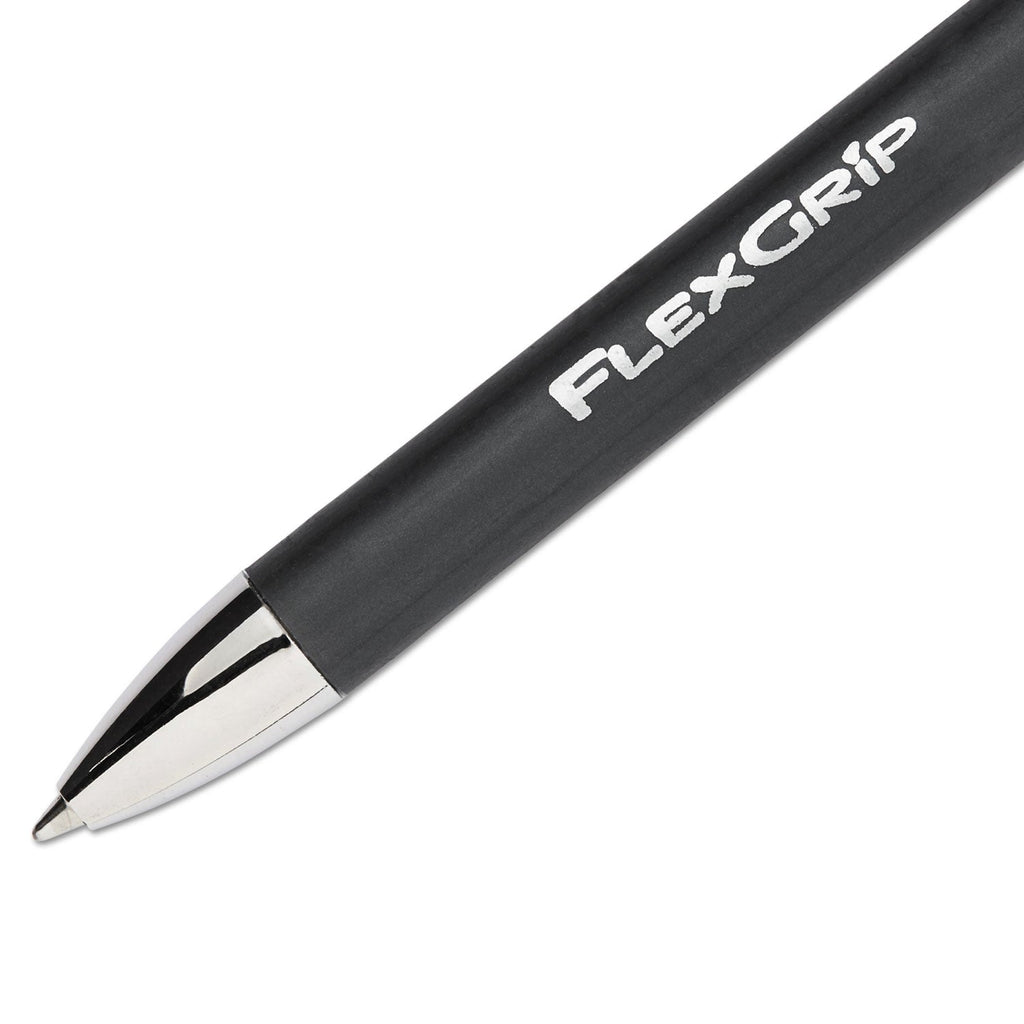 Paper Mate FlexGrip Elite Ballpoint Pen, Retractable, Fine 0.8 mm, Black Ink, Black Barrel, Dozen