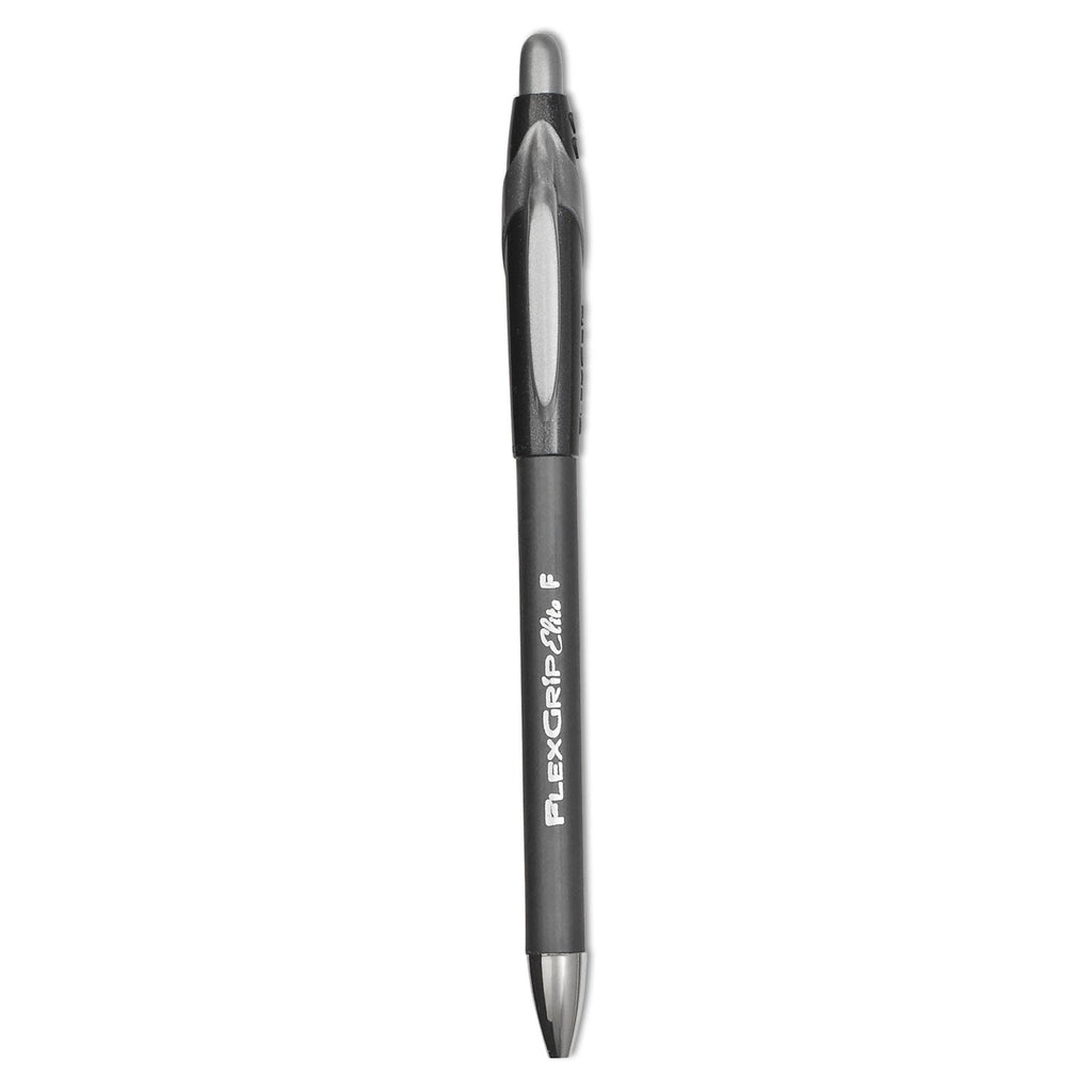 Paper Mate FlexGrip Elite Ballpoint Pen, Retractable, Fine 0.8 mm, Black Ink, Black Barrel, Dozen