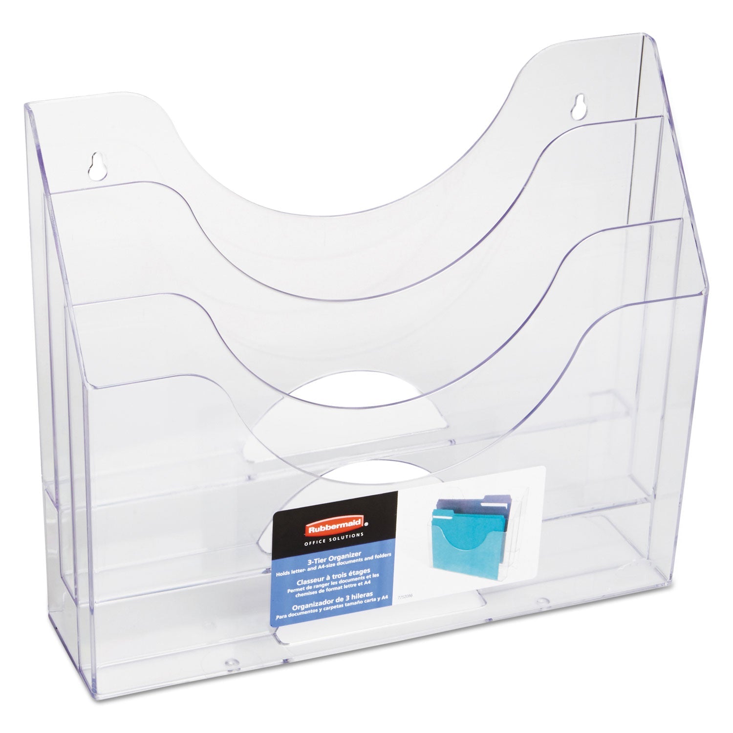 Rubbermaid Optimizers Multifunctional Three-Pocket File Folder Organizer, 3 Sections, Letter Size Files, 13" x 3.5" x 11.5", Clear