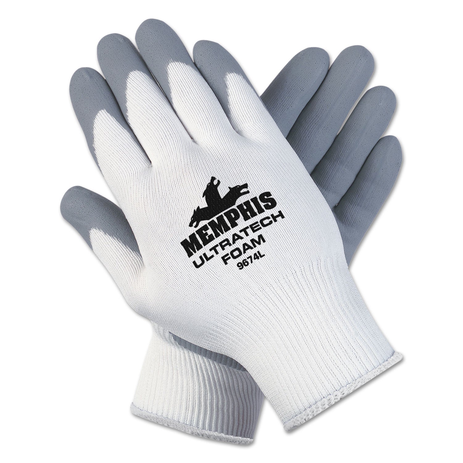 MCR Ultra Tech Foam Seamless Nylon Knit Gloves, Large, White/Gray, 12 Pair/Dozen