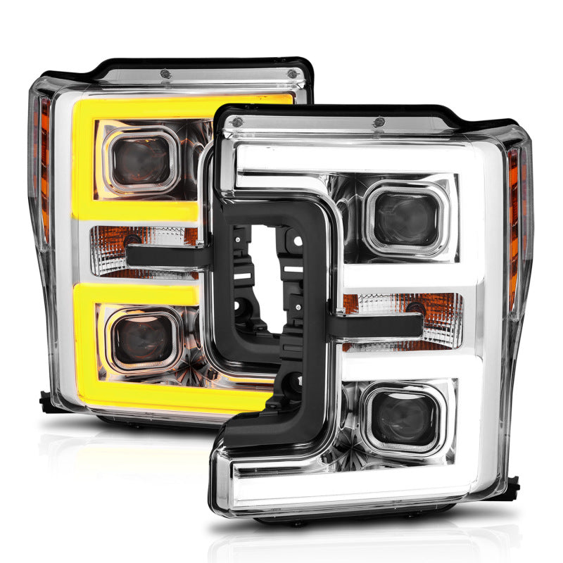 Anzo Projector Plank Style Switchback Headlight Chrome / Amber 17-18 Ford