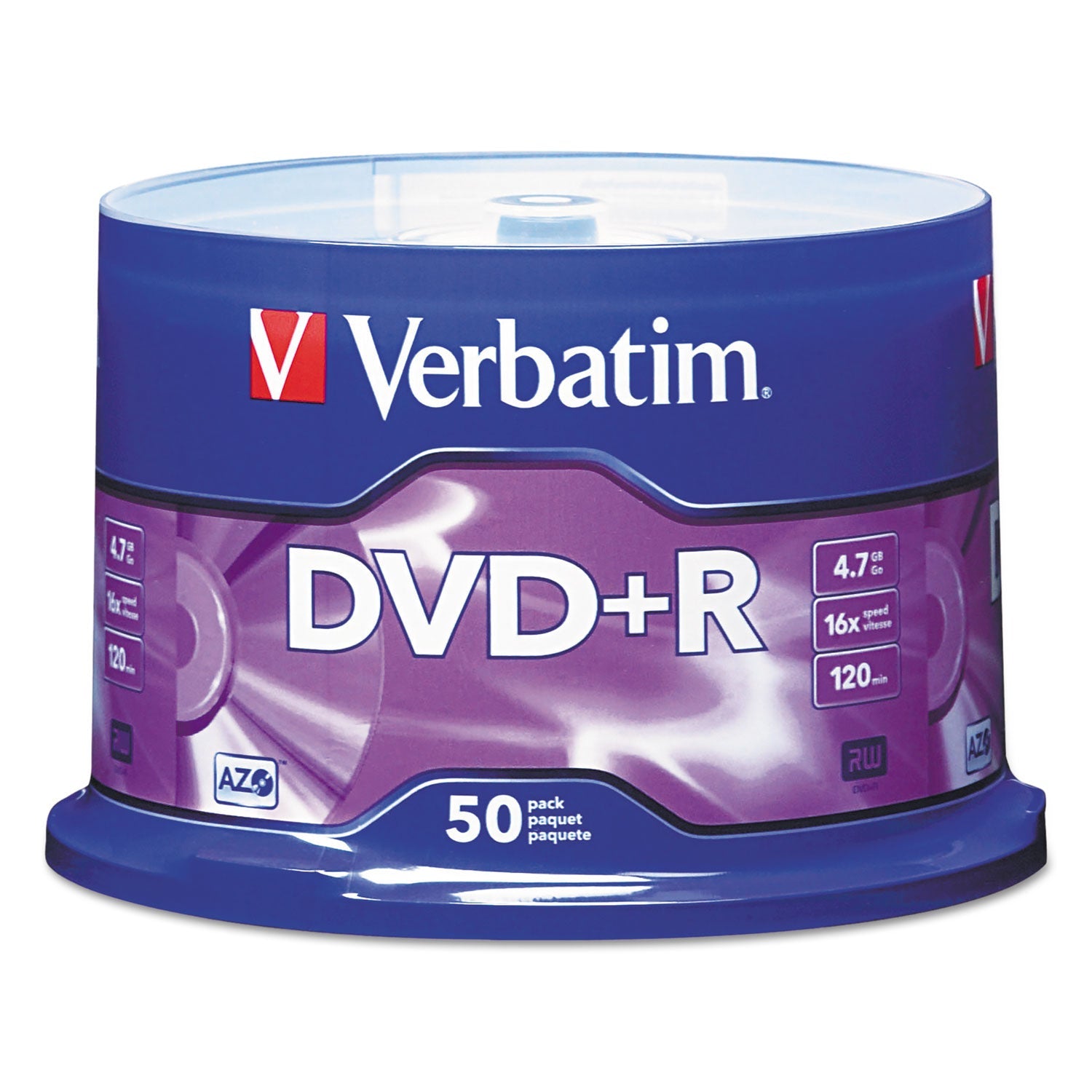 Verbatim DVD+R Recordable Disc, 4.7 GB, 16x, Spindle, Matte Silver, 50/Pack