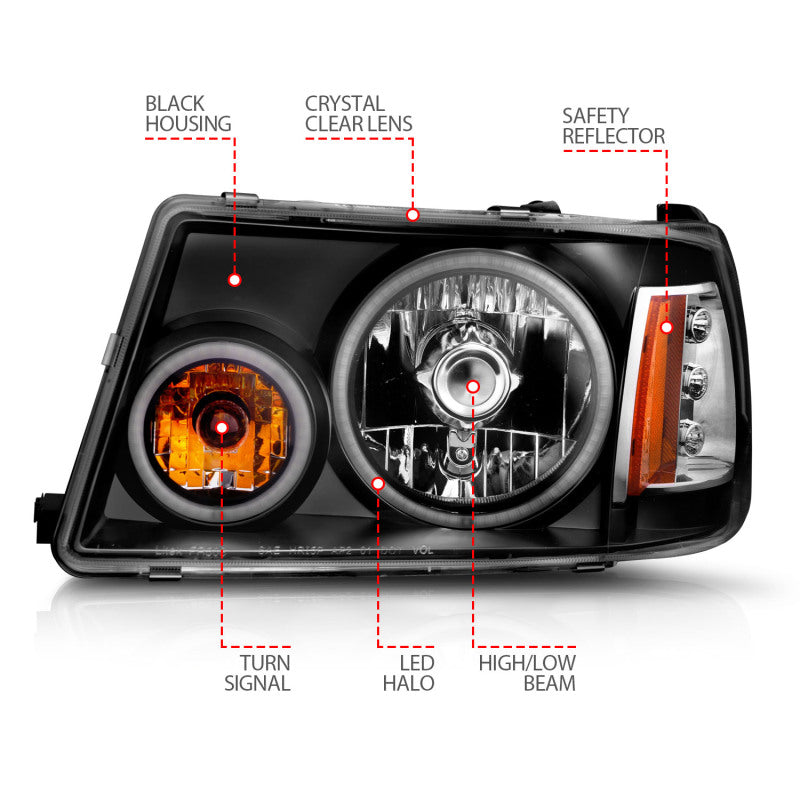 Anzo 2001-2011 Ford Ranger Projector Headlights w/ Halo Black (CCFL) 1 pc