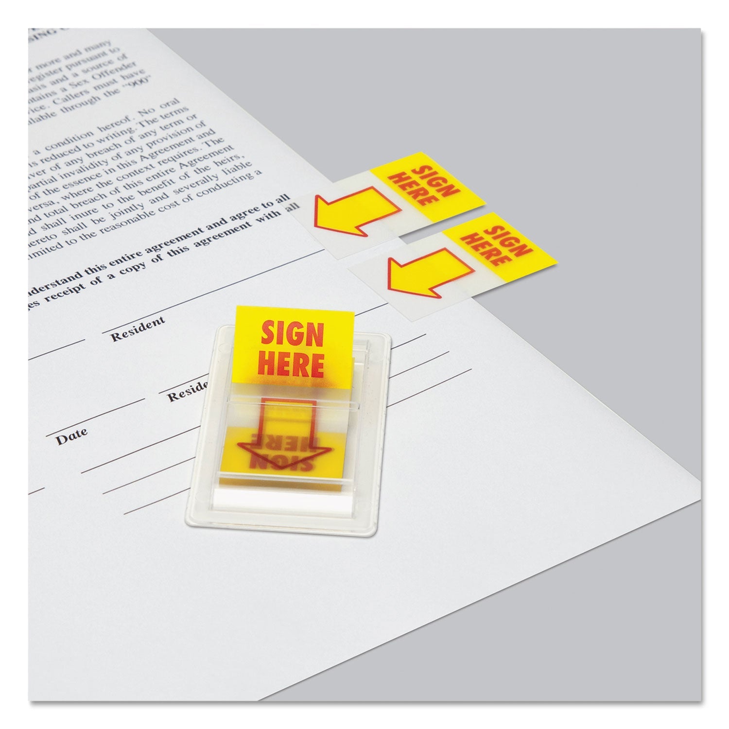 Universal Arrow Page Flags, "Sign Here", Yellow/Red, 50 Flags/Dispenser, 2 Dispensers/Pack