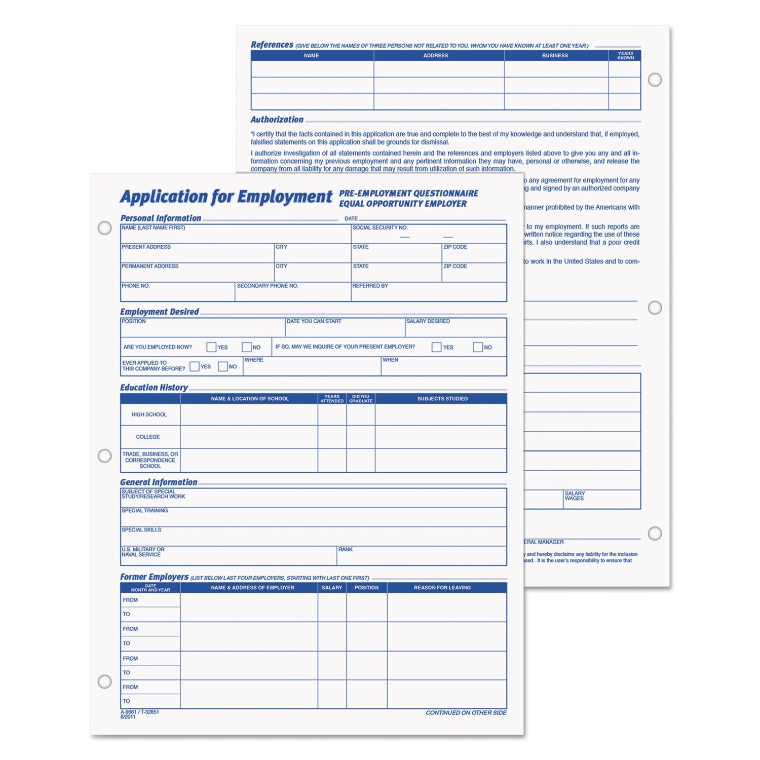 TOPS Employee Application Form, 8.38 x 11, 1/Page, 50 Forms/Pad, 2 Pads/Pack