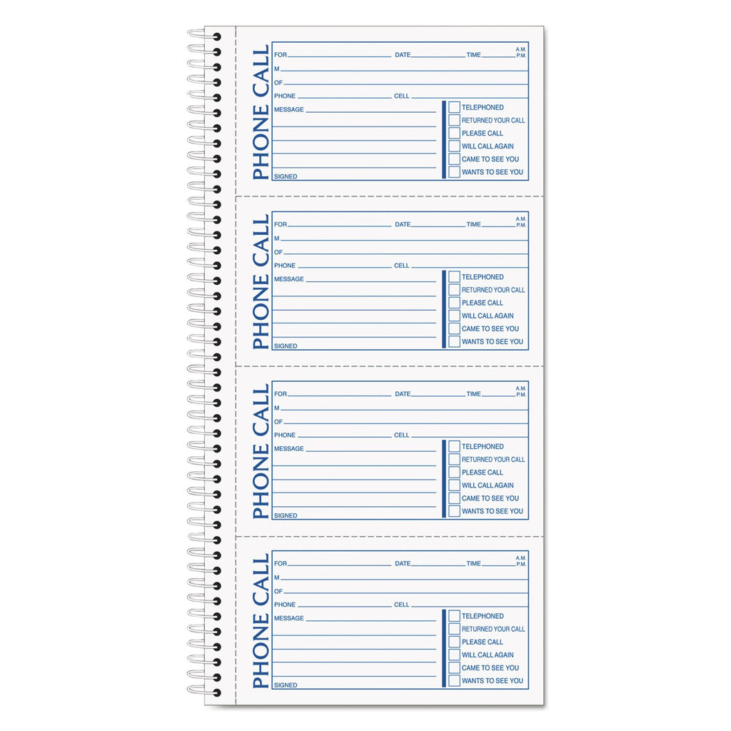 TOPS Second Nature Phone Call Book, Two-Part Carbonless, 2.75 x 5, 4/Page, 400 Forms