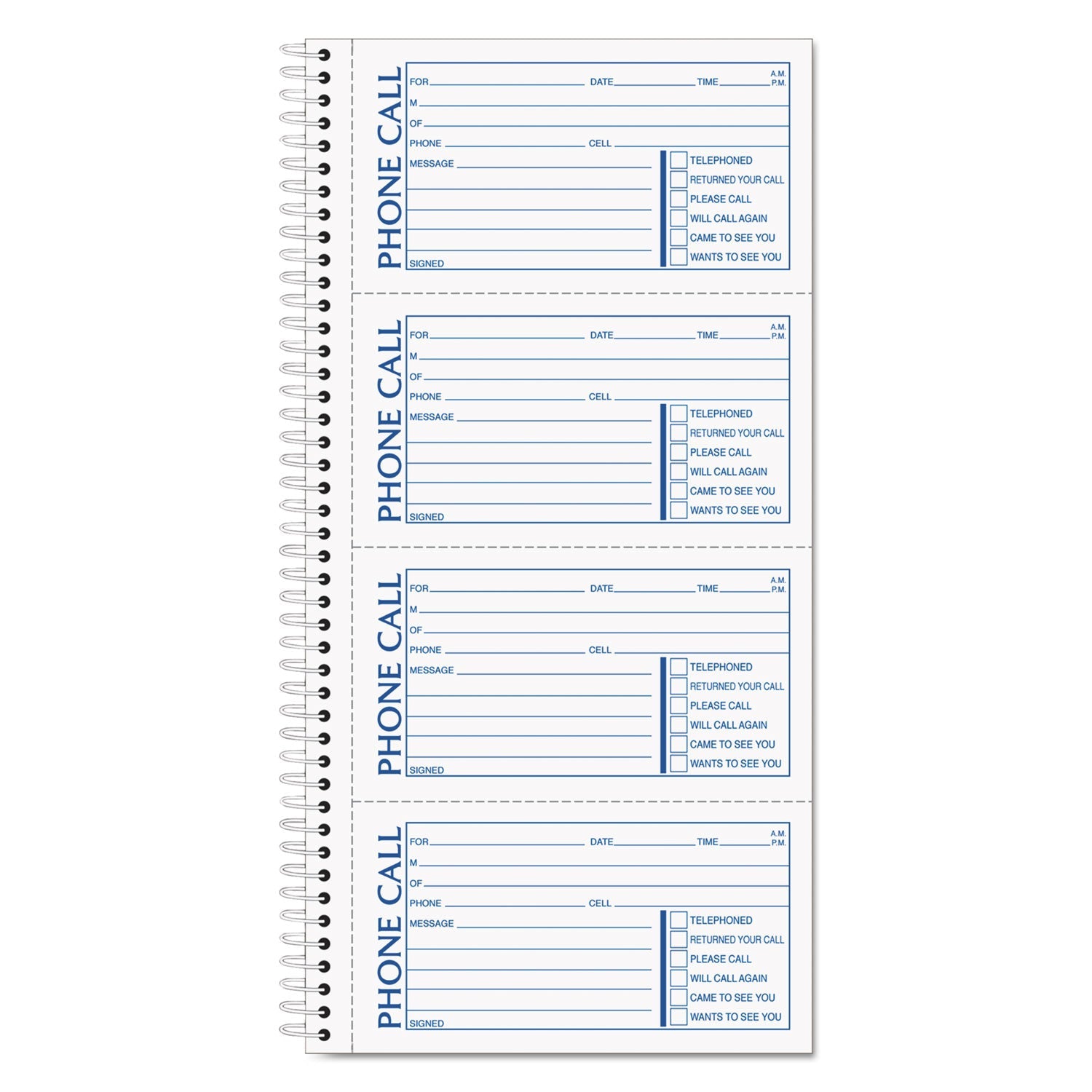 TOPS Second Nature Phone Call Book, Two-Part Carbonless, 2.75 x 5, 4/Page, 400 Forms