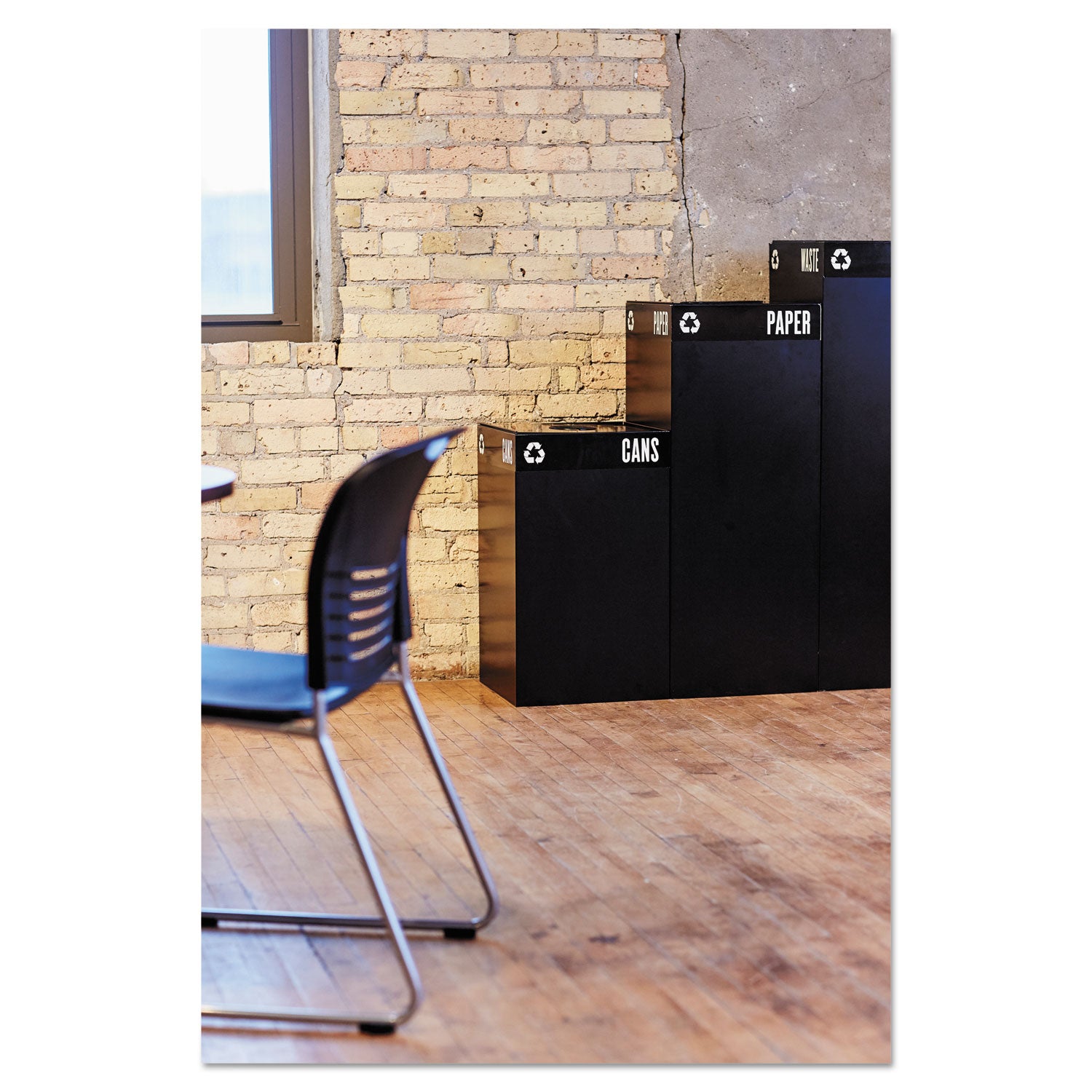 Safco Public Square Paper-Recycling Container, Square, Steel, 42 gal, Black