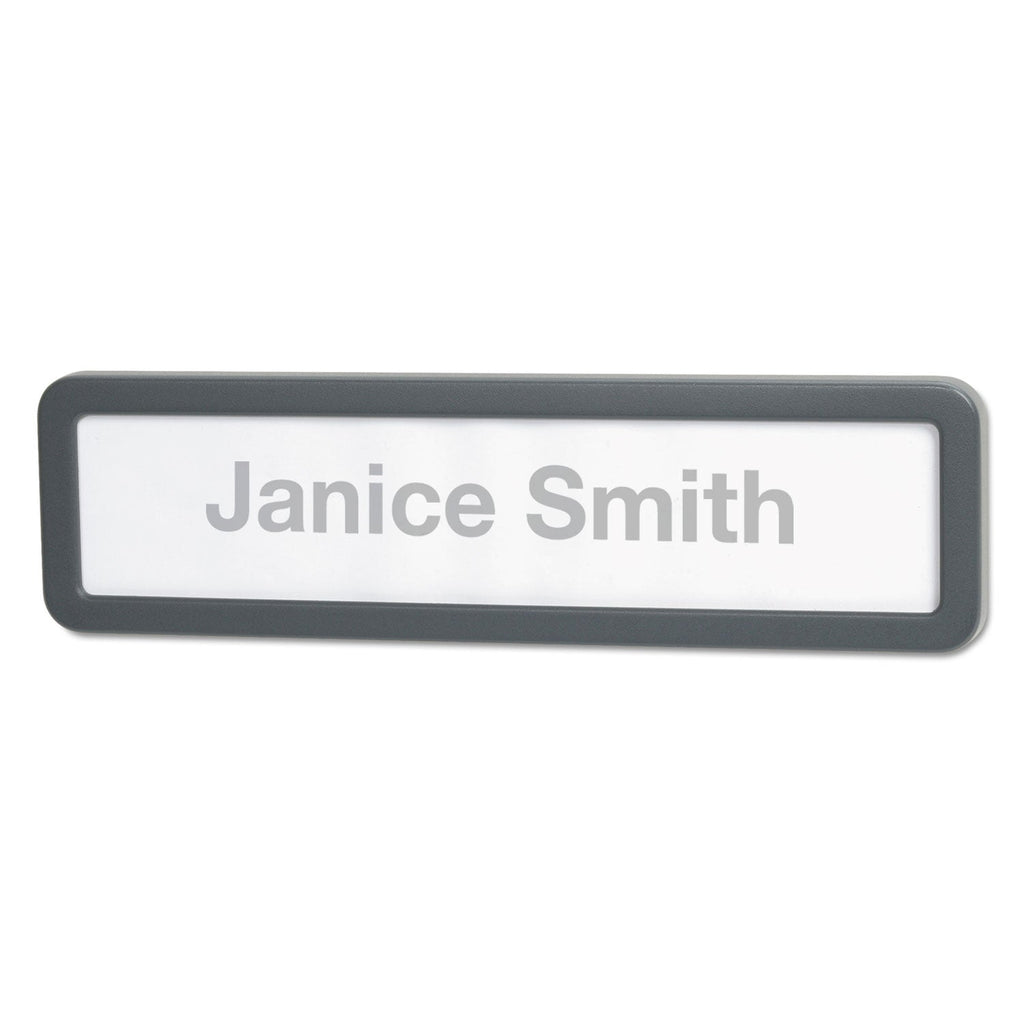 Universal Recycled Cubicle Nameplate with Rounded Corners, 9 x 2.5, Charcoal