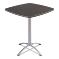 Iceberg iLand Table, Bistro-Height, Square Top, Contoured Edges, 36w x 36d x 42h, Gray Walnut/Silver
