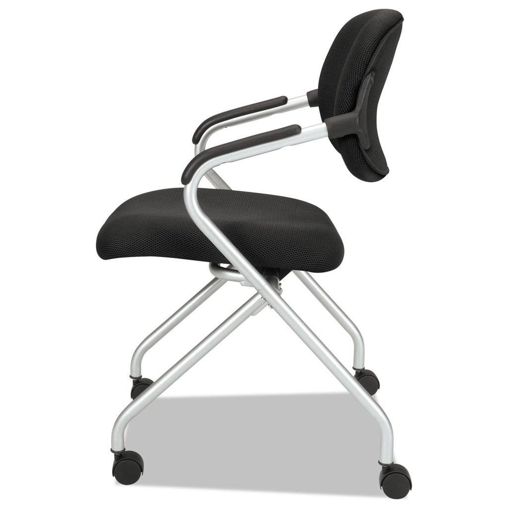 HON HVL303 Nesting Arm Chair, Supports Up to 250 lb, Black Seat/Back, Silver Base