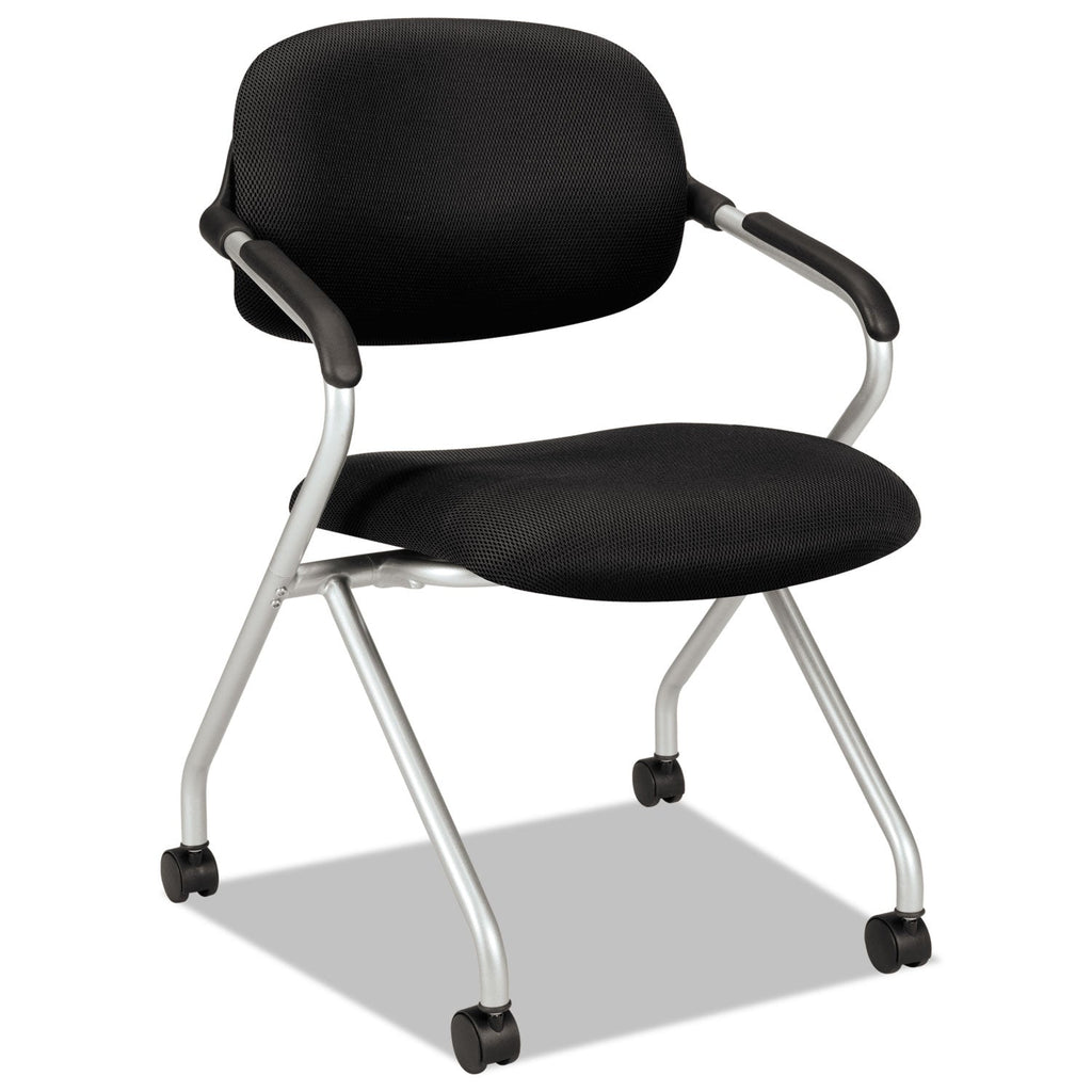 HON HVL303 Nesting Arm Chair, Supports Up to 250 lb, Black Seat/Back, Silver Base