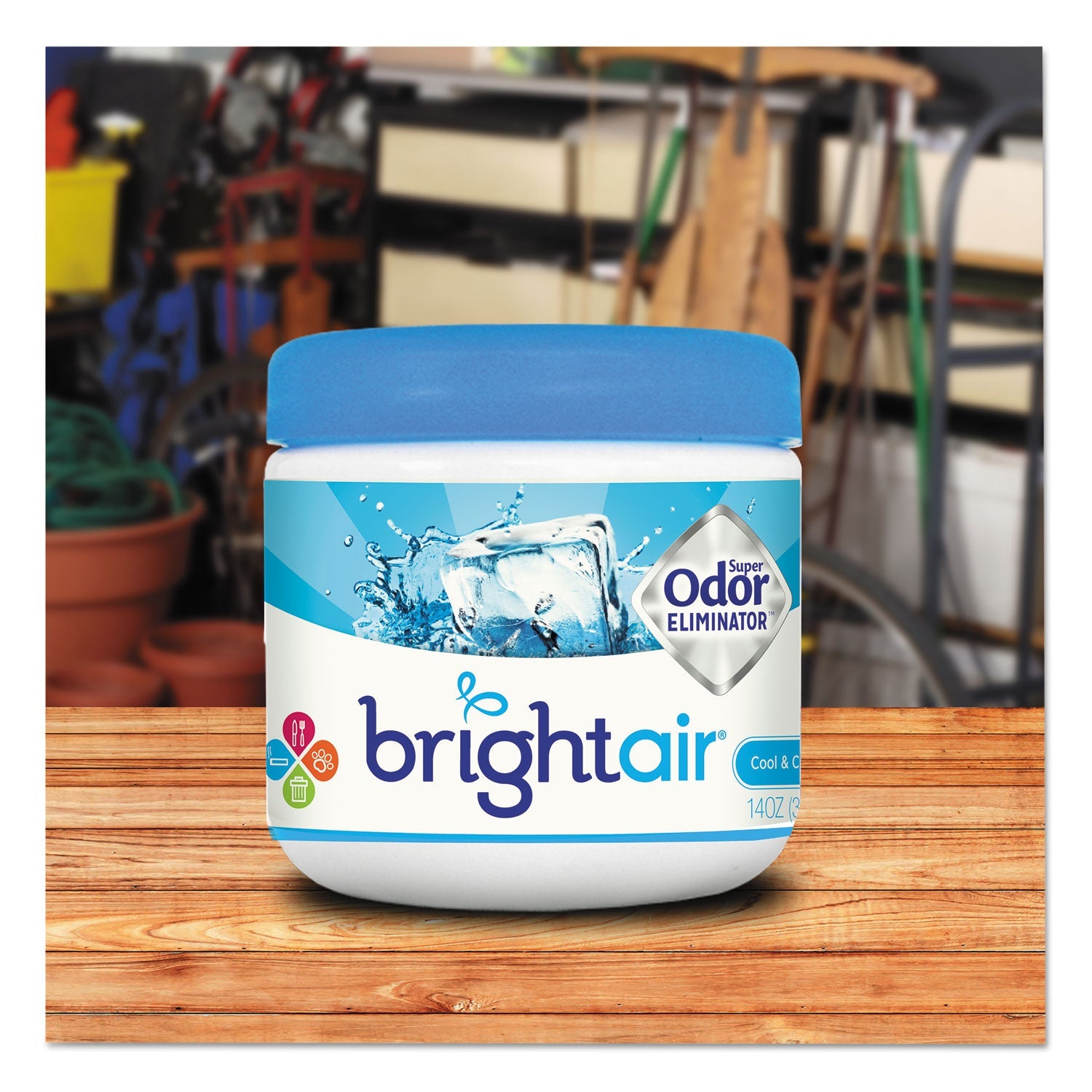 BRIGHT Air Super Odor Eliminator, Cool and Clean, Blue, 14 oz Jar, 6/Carton