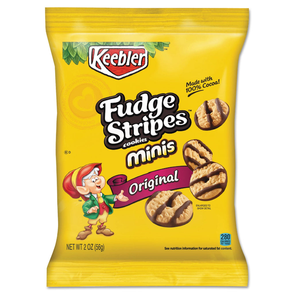 Keebler Mini Cookies, Fudge Stripes, 2 oz Snack Pack, 8/Box
