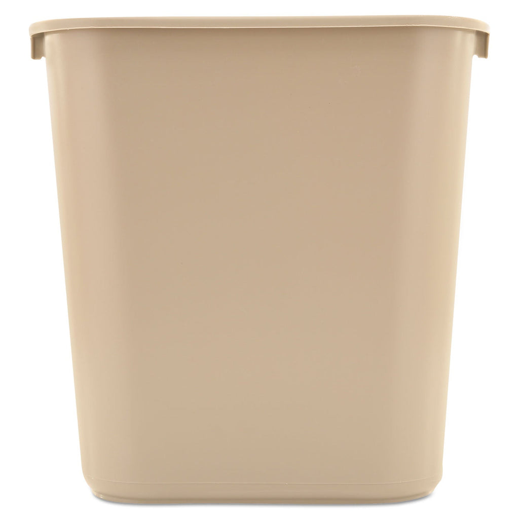 Rubbermaid Deskside Plastic Wastebasket, Rectangular, 7 gal, Beige