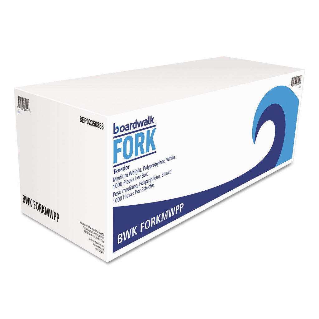 Boardwalk Mediumweight Polypropylene Cutlery, Fork, White, 1000/Carton