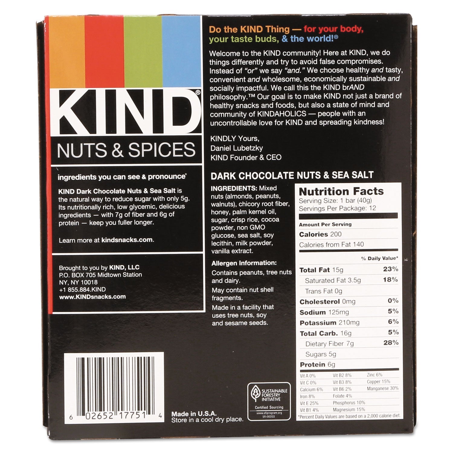 KIND Nuts and Spices Bar, Dark Chocolate Nuts and Sea Salt, 1.4 oz, 12/Box