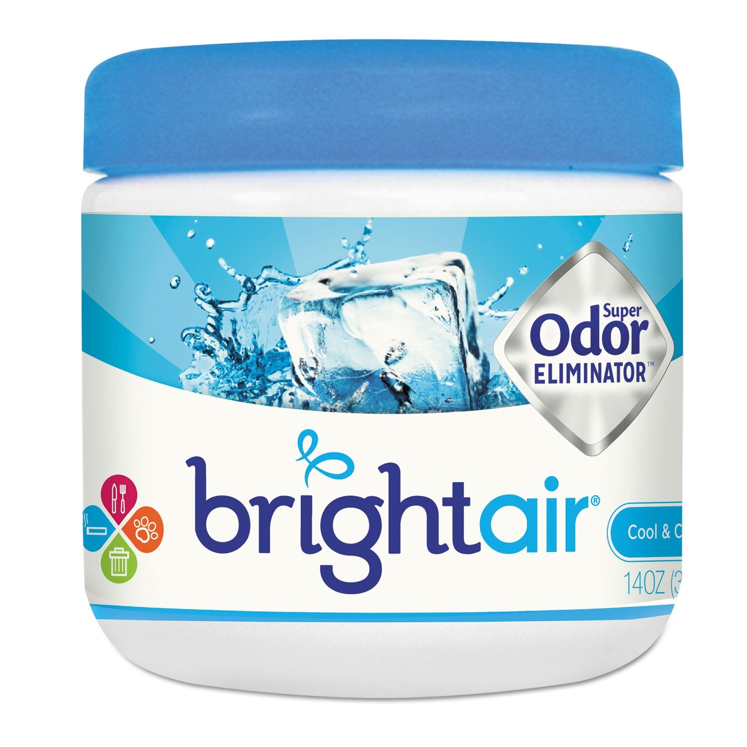 BRIGHT Air Super Odor Eliminator, Cool and Clean, Blue, 14 oz Jar, 6/Carton