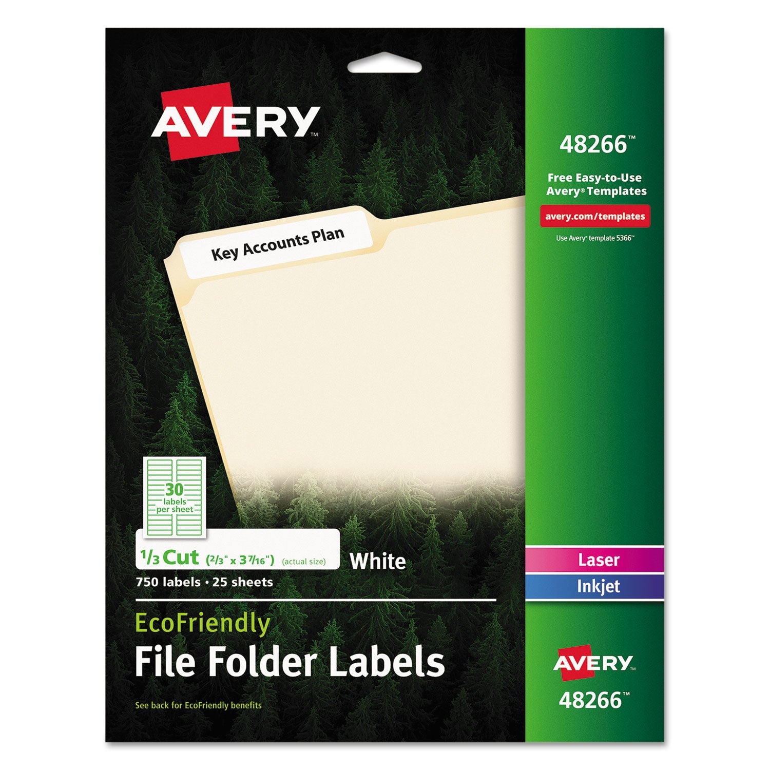 Avery EcoFriendly Permanent File Folder Labels, 0.66 x 3.44, White, 30/Sheet, 25 Sheets/Pack