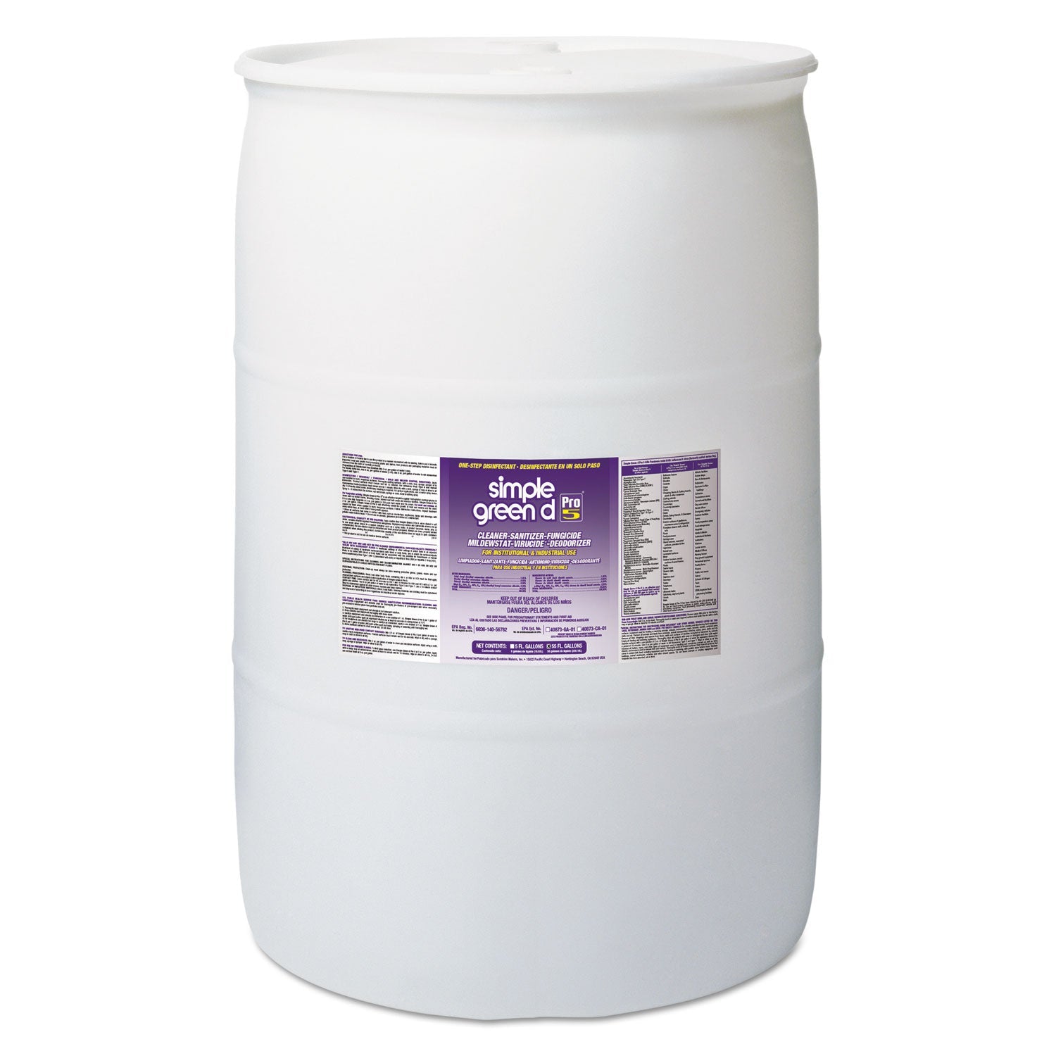 Simple Green d Pro 5 Disinfectant, Unscented, 55 gal Drum